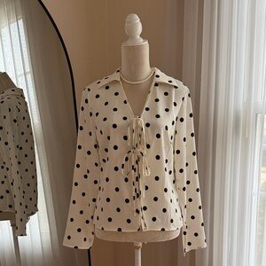 Rachel Zoe Polka Dot Blouse with Double Tie Front Size S